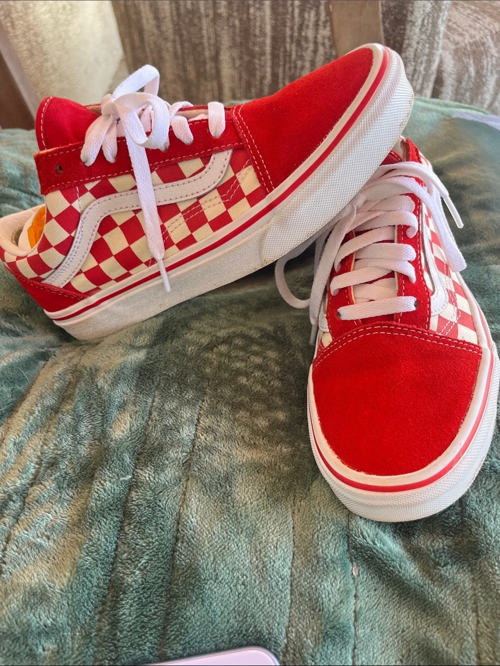 Vans Red and White Checkerboard Lace-Up Sneakers